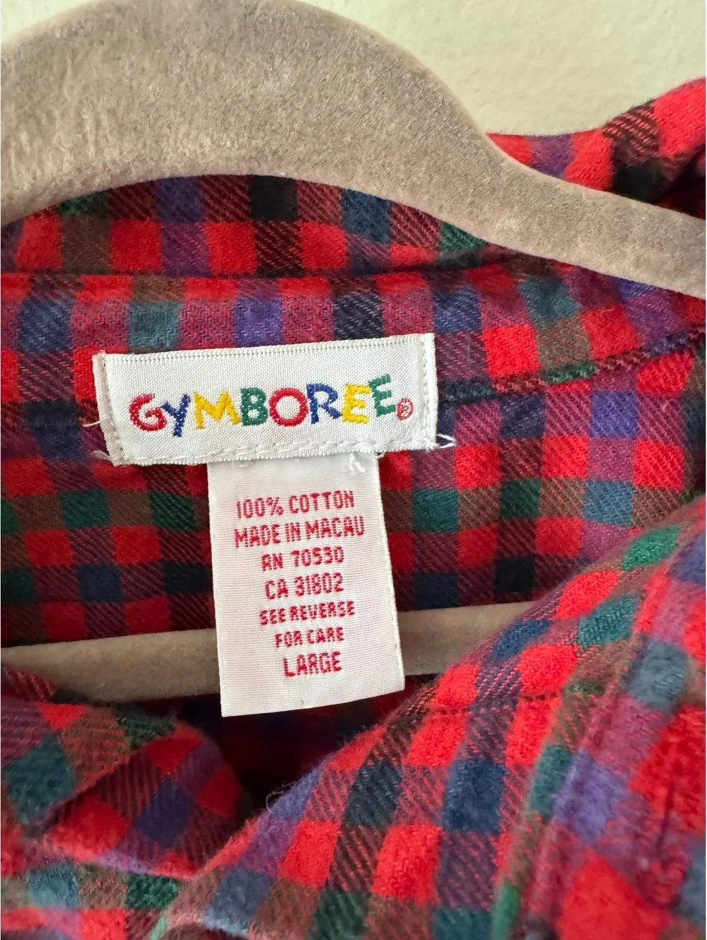 Vintage Rainbow Gymboree Plaid Sz Large Red Button Down
